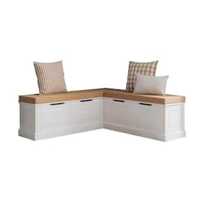 Rockhill White Breakfast Dining Bench Backless Nook w Beige 5 peice Cushion Set 62.4 in. W