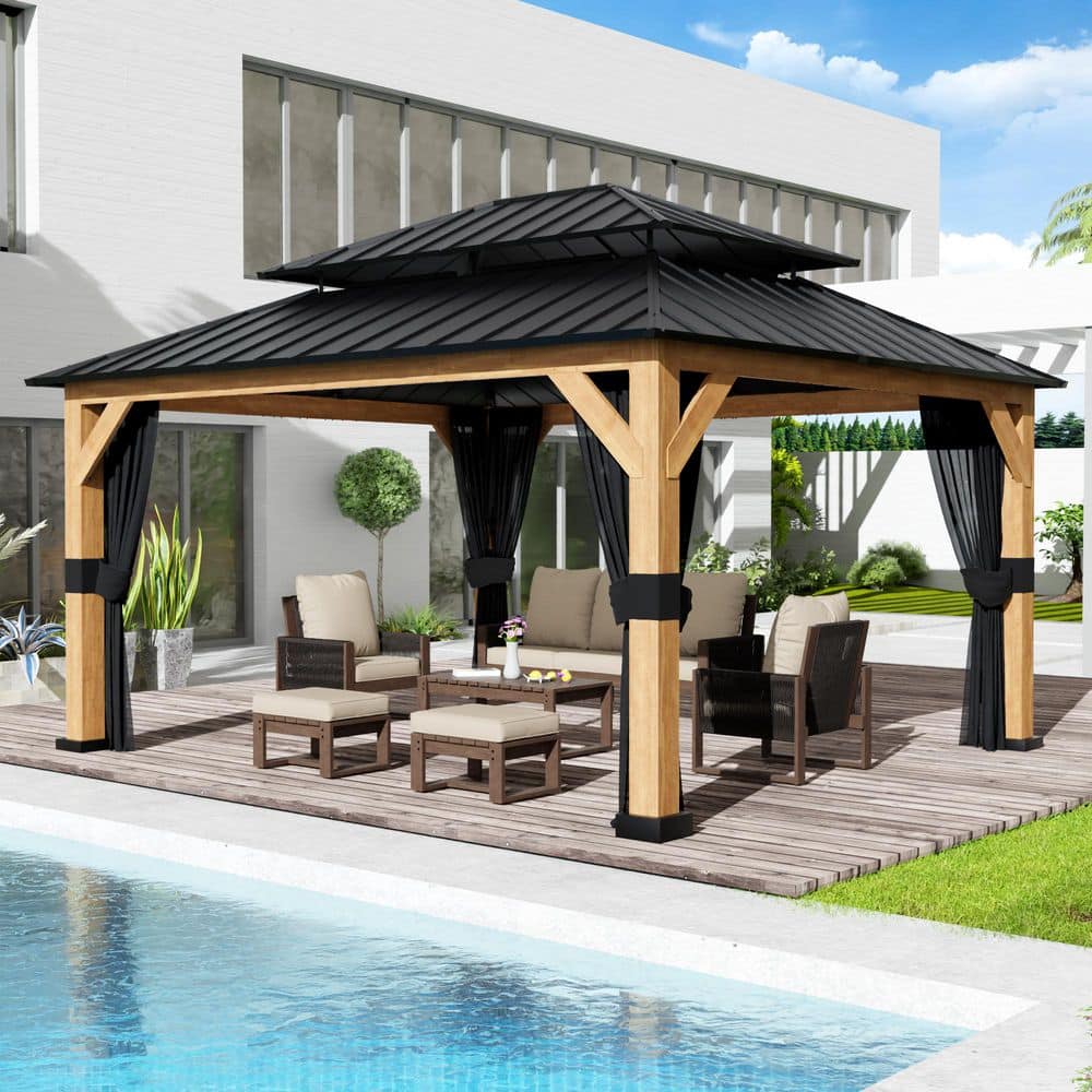 Gardenbee 13 ft. x 11 ft. Outdoor Cedar Wood Hardtop Gazebo