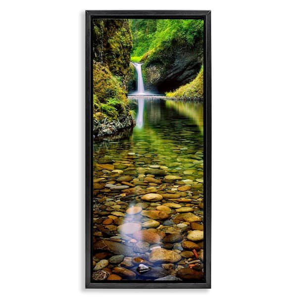Clear Stream Waterfall Photography by Dennis Frates Black Floater Frame Graphic Art Print Nature 31 in. x 15 in.