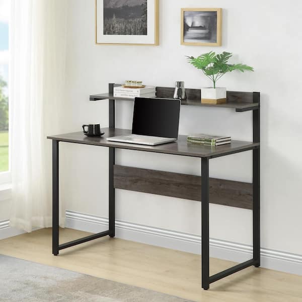 Bestier Small Computer Desk with Monitor Stand, 42 inch LED Office Desk,  Study Writing Desk with Cup Holder & Headset Hooks, Modern Simple Style  Desk