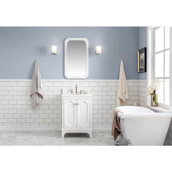 Water Creation Queen 24 in. Bath Vanity in Pure White with Quartz Carrara Vanity Top with Ceramics White Basins and Faucet