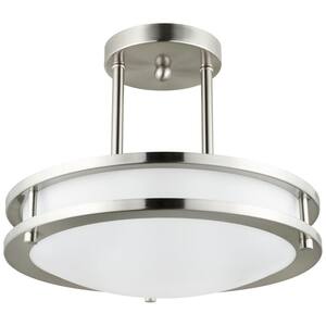 12 in. 1-Light Brushed Nickel Selectable LED Round Dimmable Semi Flush Mount Fixture, CCT Color Tunable 30K 40K 50K