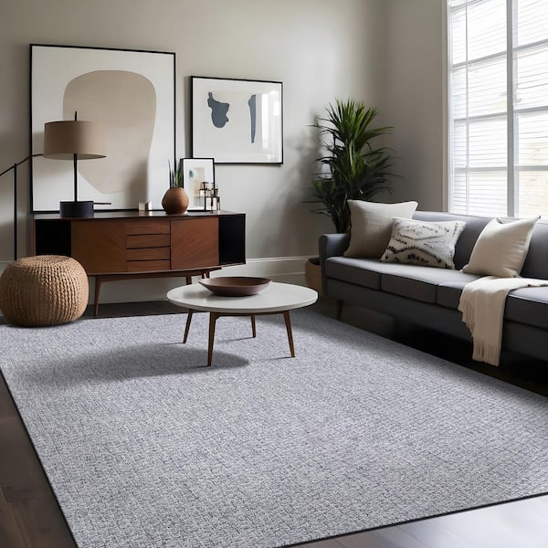Grey 6 ft. x 9 ft. Wooly Easy Jute Washable Indoor Outdoor Area Rug