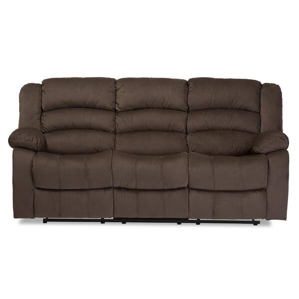 Baxton Studio Hollace 80.7 in. Taupe Polyester 4-Seater Motion Reclining Sofa with Square Arms