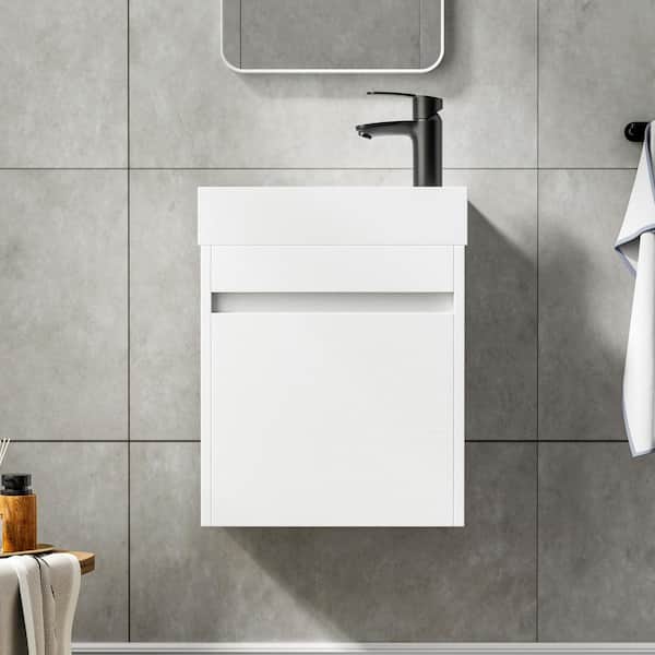 18.1 in. W x 10.2 in. D x 22.8 in. H Bath Vanity in White Straight Grain with White Resin Top
