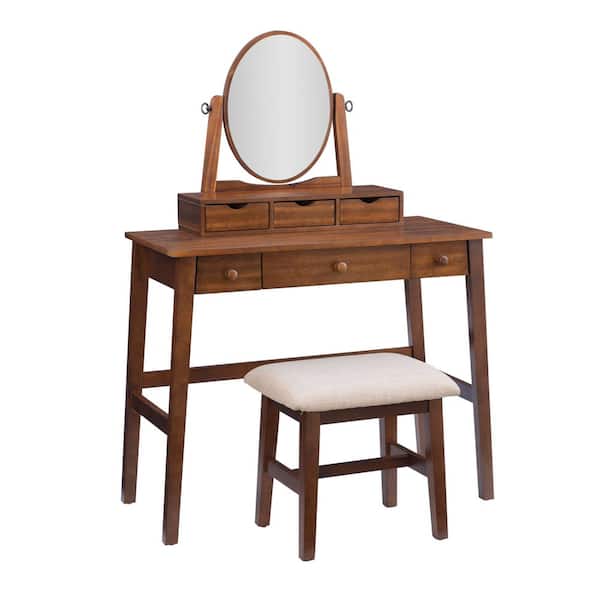 Natalie 2-Piece Walnut Makeup Vanity Set with Storage