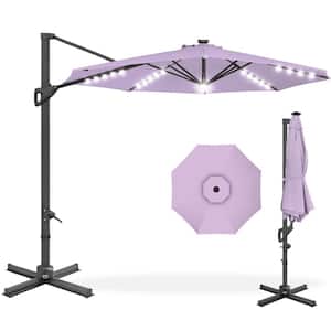 10 ft. 360-Degree Solar LED Cantilever Patio Umbrella, Outdoor Hanging Shade w/Lights - Lavender