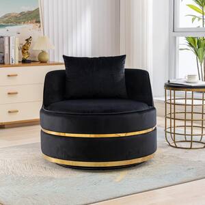 Luxury Black Over-sized Velvet Upholstered Barrel Swivel Chair Set of 1 with 1 Pillow