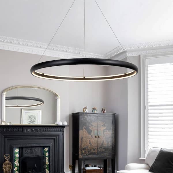 46.46 in. 1-Light Modern Black Integrated LED Pendant Light Round Ring Led Chandelier 3000K