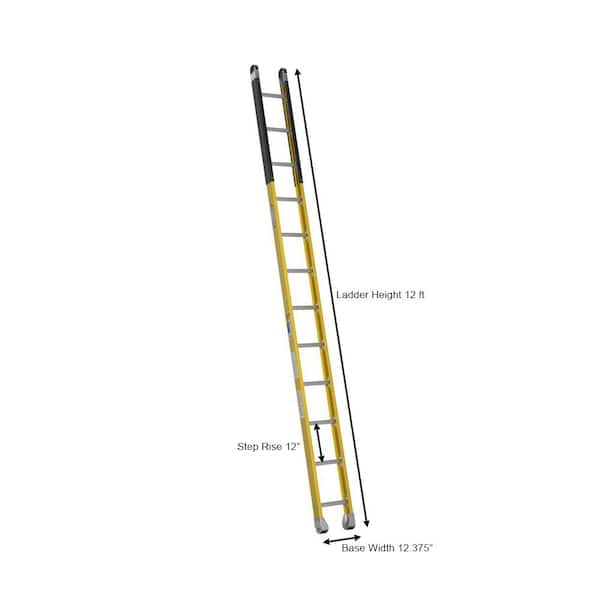 WERNER Straight Ladder: 12 ft Ladder Ht, 18 1/8 in Overall Wd, D-Rung, 21.5  lb Net Wt