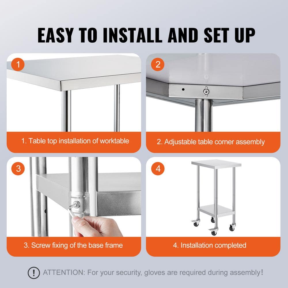 Silver Stainless Steel Adjustable Height Kitchen Cart