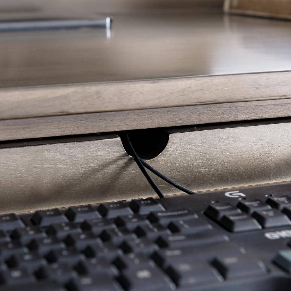 Modern Smoke Gray Wood and Silver Metal Desk with Keyboard Tray