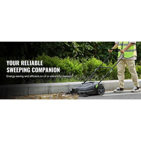 Walk-behind Hand Push Floor Sweeper Manual 5-Gallon Adjustable Folding Handle for Walkway, Yard, Garage, Patio