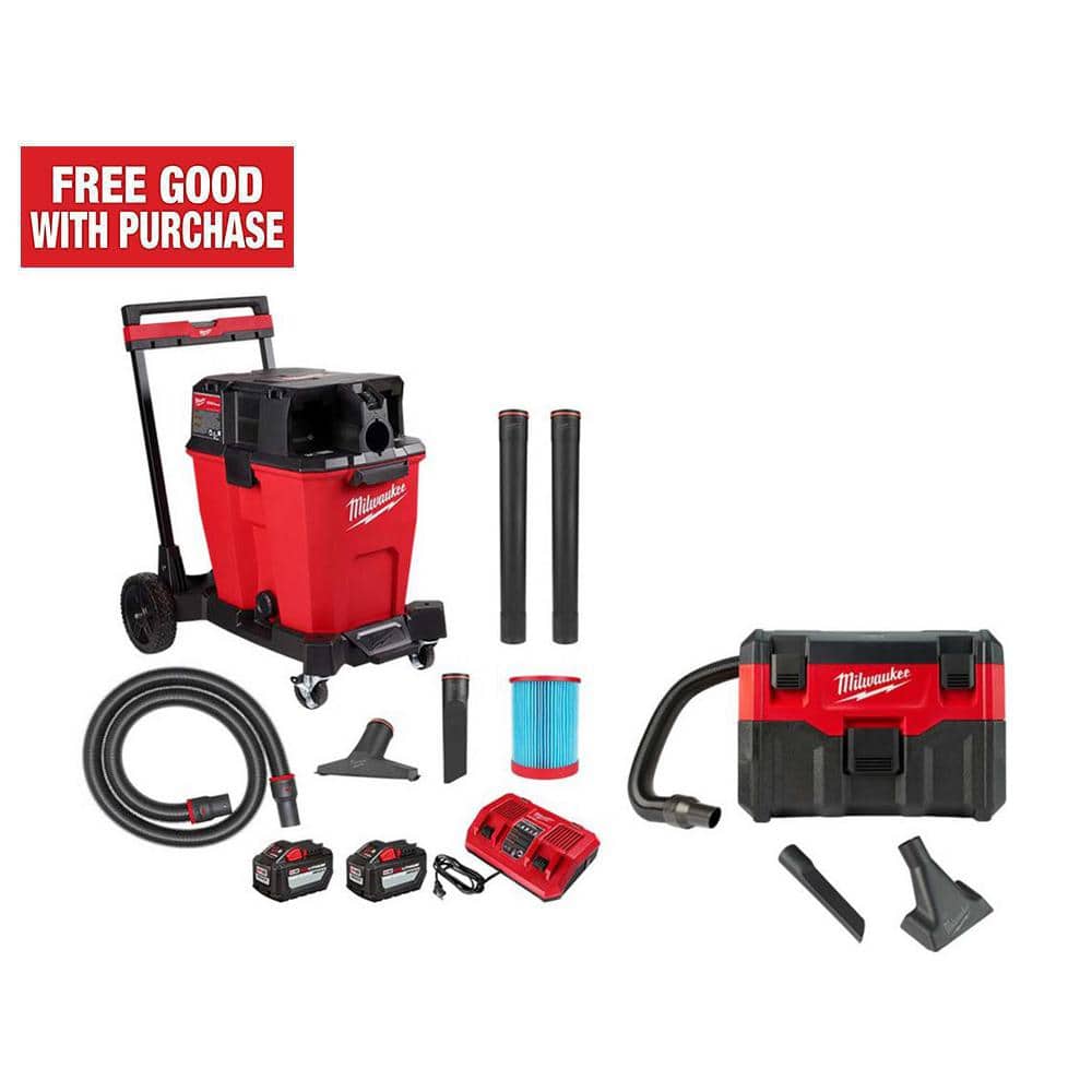Milwaukee M18 FUEL 12 Gal. Cordless DualBattery Wet/Dry Shop Vac Kit & M18 2 Gal Wet/Dry Vac