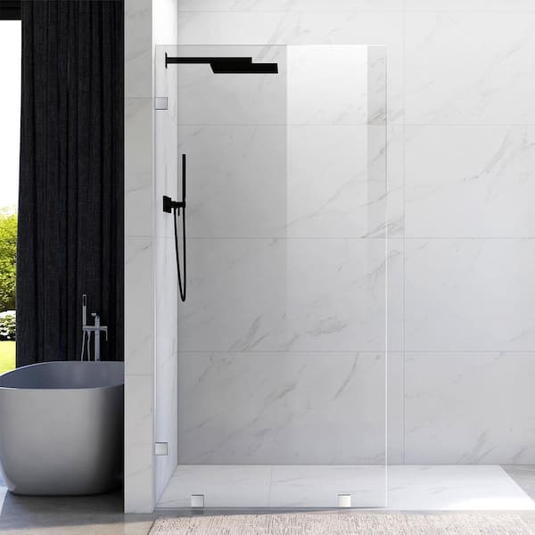 UKH07B2 40 in. W x 80 in. H Frameless Fixed Shower Door Panel in Brushed Nickel, SGCC 3/8 in. Clear Tempered Glass