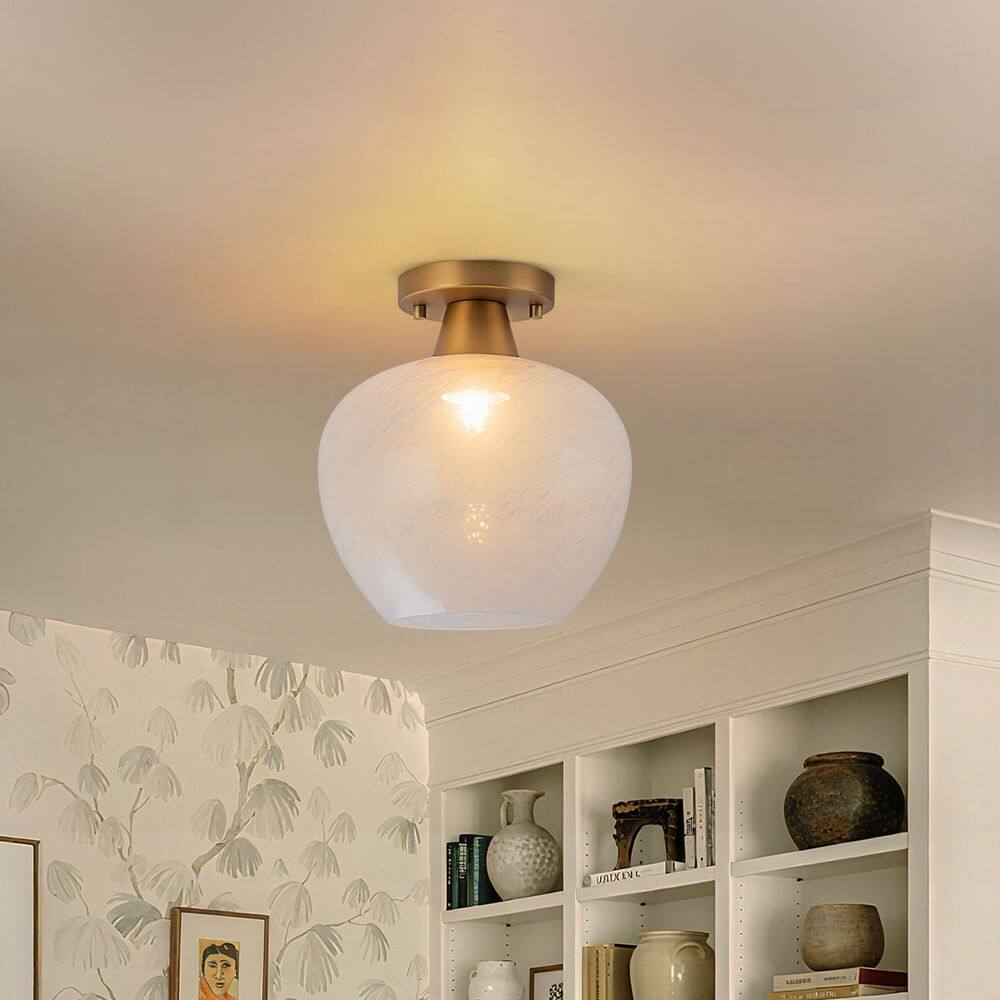 Dvorakova 9.06 in. 1-Light Natural Brass Semi Flush Mount with White Jade Opal Glass Shade price history on PriceWatchPro
