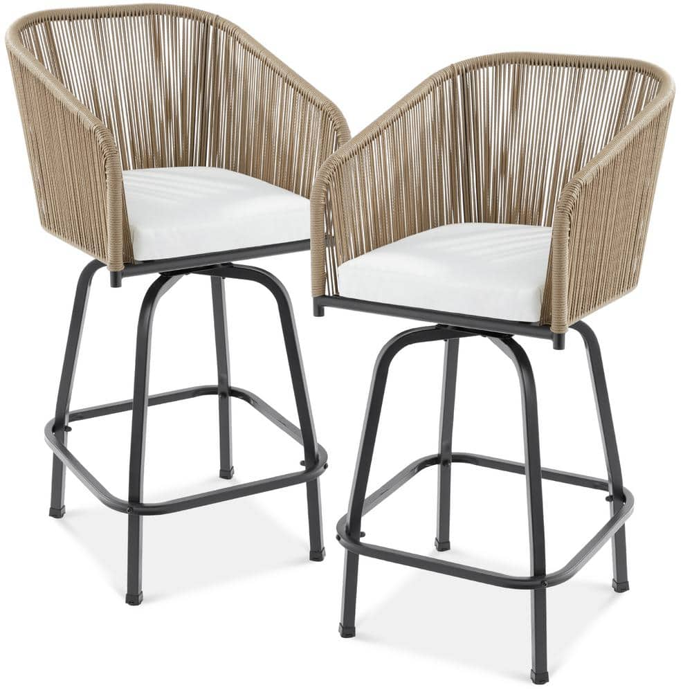 Best Choice Products Swivel Wicker Outdoor Bar Stool with Ivory