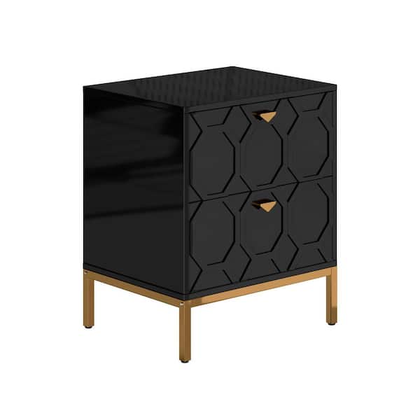 Honeycomb Wooden 2-Drawer Side Table in Black