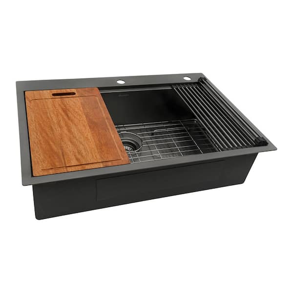 Giana 33 in. Drop-in Topmount SIngle Bowl 16-Gauge Stainless Steel Workstation Kitchen Sink in Gunmetal Black
