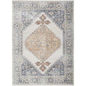 Gray 7 ft. x 9 ft. Oriental Power Loom Distressed Washable Area Rug