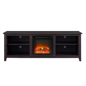 70 in. Wooden Transitional Freestanding Electric Fireplace TV Stand with 2-Shelves for 80 in. TVs, Espresso