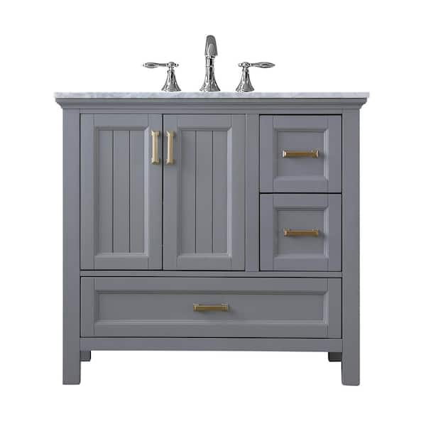 Altair Isla 36 in. Bath Vanity in Gray with Carrara Marble Vanity Top in White with White Basin