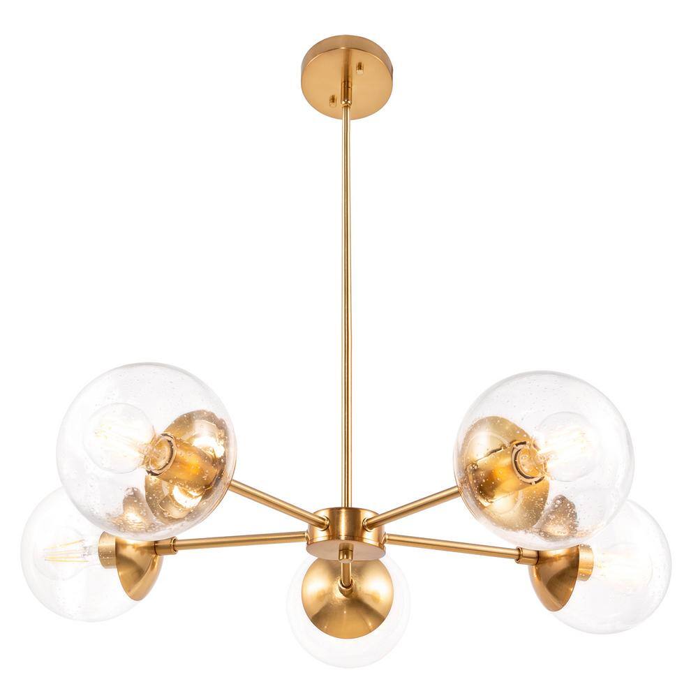 Satin Gold 5-Light Chandelier with Seedy Glass Shades