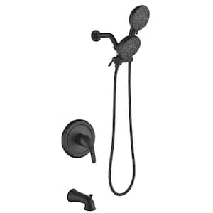 7-Spray 7 in. Wall Mount 2.5 GPM Fixed and Handheld Dual Shower Head with Tub Faucet in Matte Black (Valve Included)