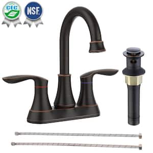4 in. Centerset Double Handle 360° High Arc Bathroom Faucet with Drain Kit and Pop-up Drain in Oil Rubbed Bronze