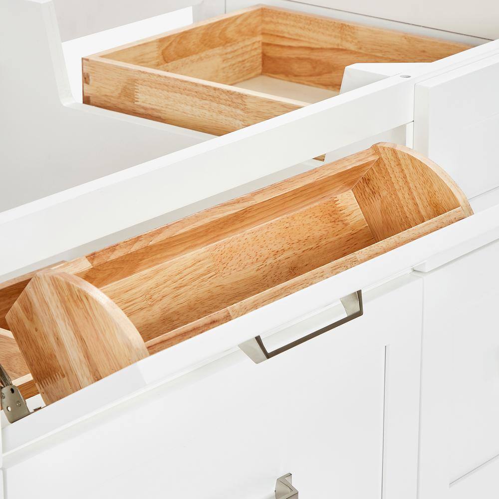 White Freestanding Single Sink Bathroom Vanity with Marble Top
