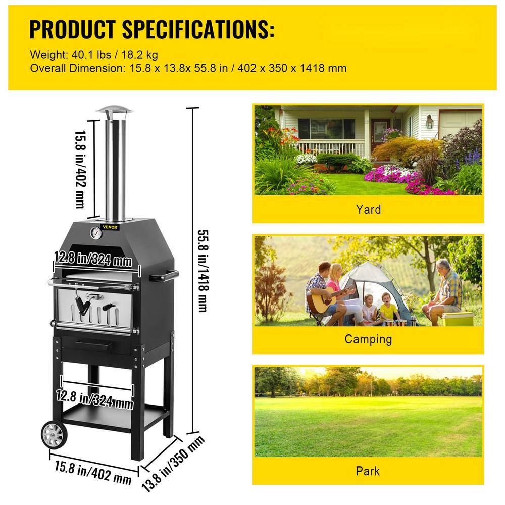Black Steel 2-Layer Outdoor Gas Pizza Oven with Wheels