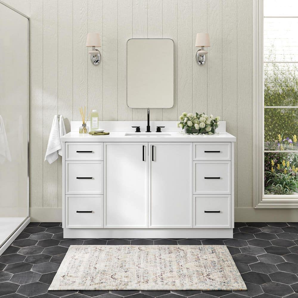 Kelly 60 in. Single Sink Freestanding Bathroom Vanity in White with Pure White Quartz Top price history on PriceWatchPro