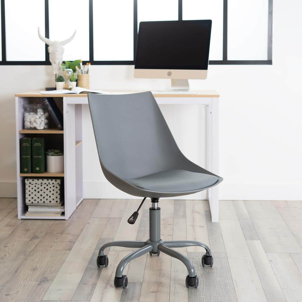 Homy Casa Moorish Grey Faux Leather Seat Task Chair with Adjustable Height, Grey-Moorish