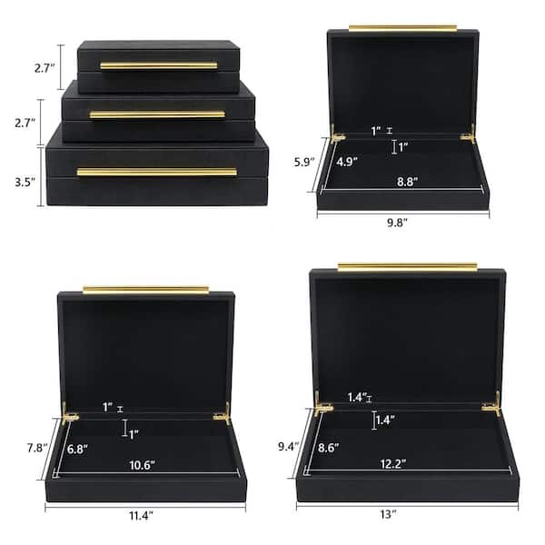 Afoxsos Black Faux Leather Decorative Box with Lid 3-Pack