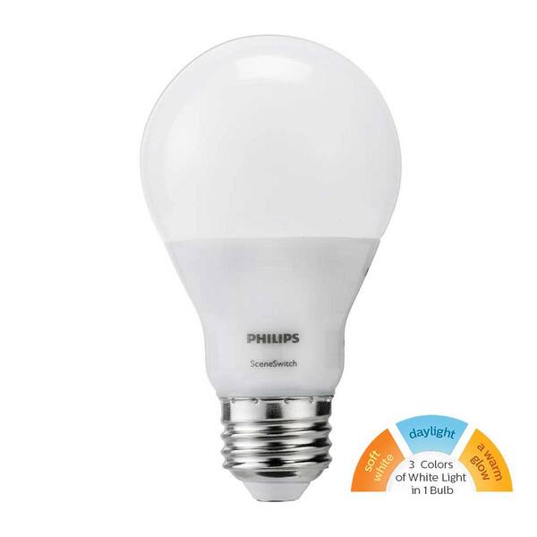 Pretty retort Picasso Philips 60-Watt Equivalent A19 SceneSwitch LED Light Bulb  Daylight(5000K)/Soft White(2700K)/Warm Glow(2200K) 464867