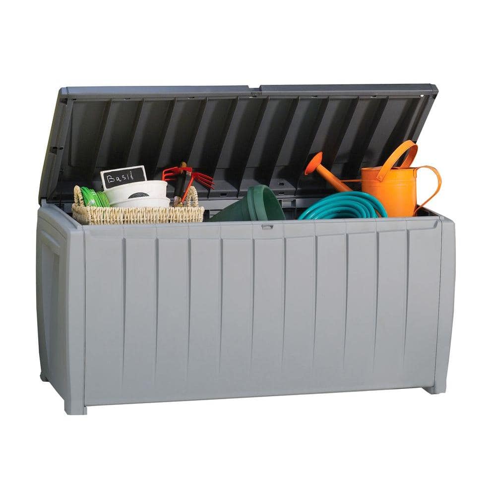 Keter 90 Gallon Black and Gray Lockable Plastic Deck Box