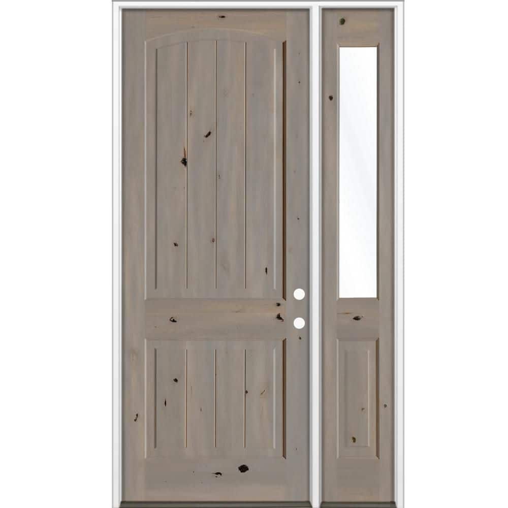 46 in x 96 in Knotty Alder Arch Top Left-Hand/Inswing Clear Glass BEHR Weathered Gray Stain Wood Prehung Front Door RHSL price history on PriceWatchPro