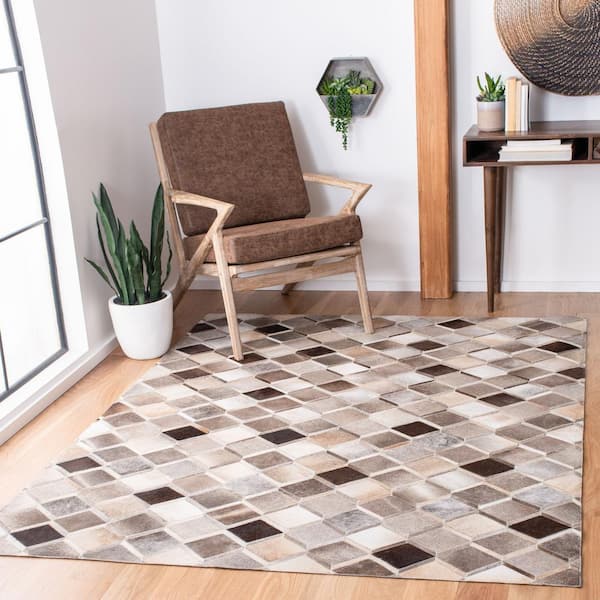 Studio Leather Ivory Gray Doormat 3 ft. x 5 ft. Plaid Area Rug