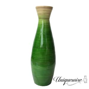 24 in. Glossy Green Classic Bamboo Floor Vase Handmade, For Dining, Living Room, Entryway