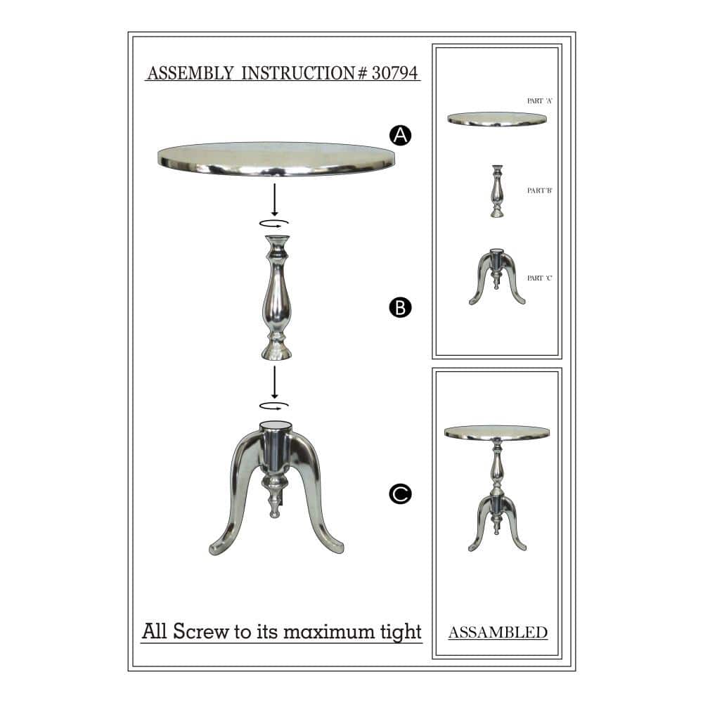 Elegant Silver Aluminum Round Pedestal Accent Table - 18" x 22"