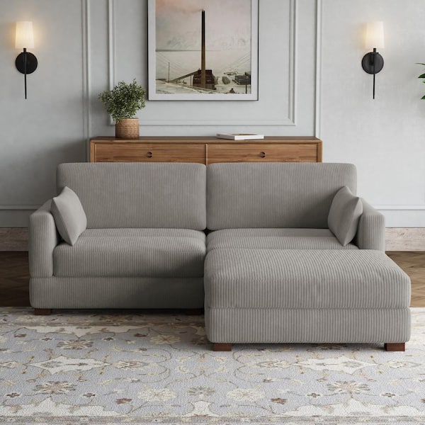 84.8 in. W Square Arm 2-Piece Corduroy Fabric L-Shaped Sectional Sofa in. Light Gray