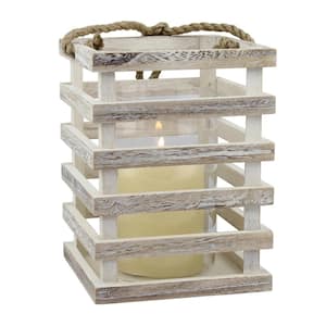 8 in. H x 6 in. D Weathered Wood White Lantern