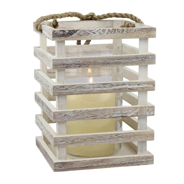 Stonebriar Indoor and Outdoor 10 Vintage Metal and Glass Candle Lantern,  Off-White 