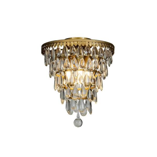 ALOA DECOR 12 in. 3-Lights Antique Gold Glam Flush Mount Ceiling Light with Teardrop Glass