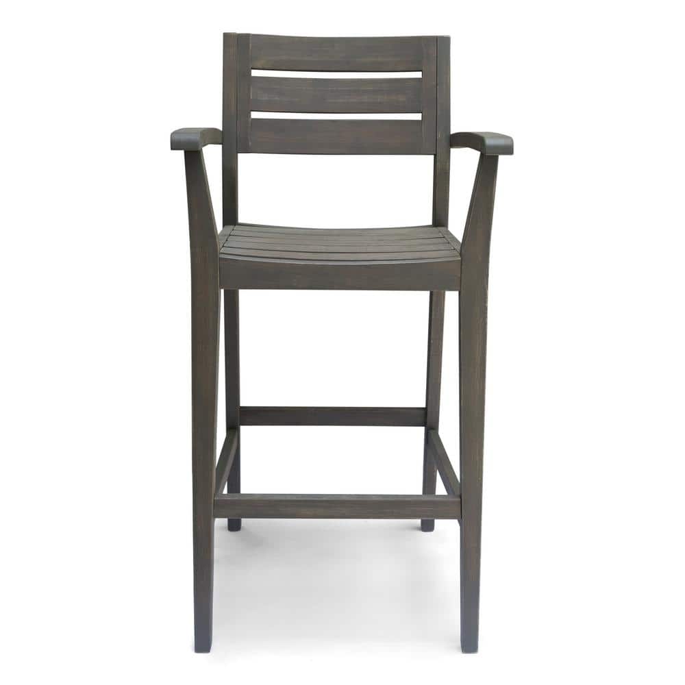 Gray Acacia Wood 5-Piece Outdoor Bar Set with Slatted Design