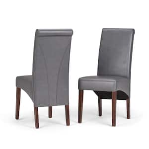 Avalon Transitional Deluxe Parson Dining Chair in Stone Grey Faux Leather (Set of 2)