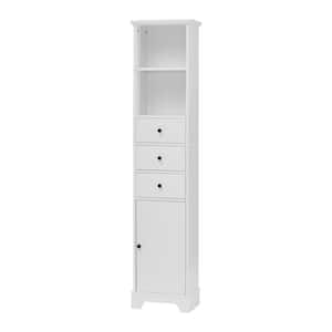 10 in. W x 15 in. D x 68.3 in. H White Linen Cabinet Freestanding Storage Cabinet with 3-Drawers and Adjustable Shelf