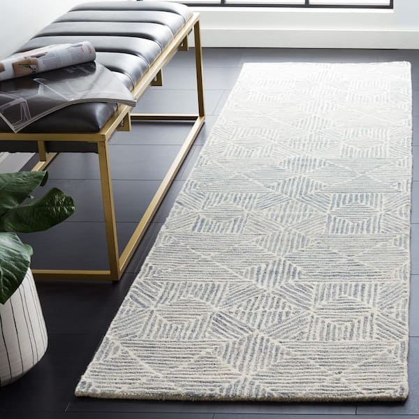 Abstract 2 ft. x 14 ft. Gray/Ivory Geometric Runner Rug