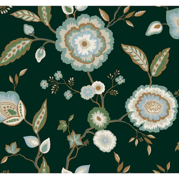 York Wallcoverings Dahlia Blooms Forest/Seafoam Multi-Colored Metallic Pre-pasted Paper Wallpaper 60.75 sq. ft