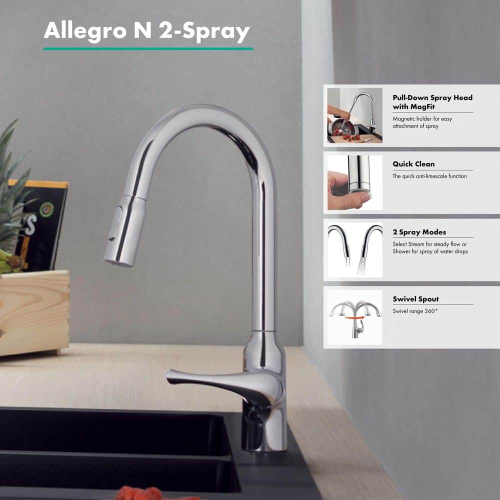 Elegant Chrome HighArc Kitchen Faucet with 360-Degree Swivel and Pull-Down Spray